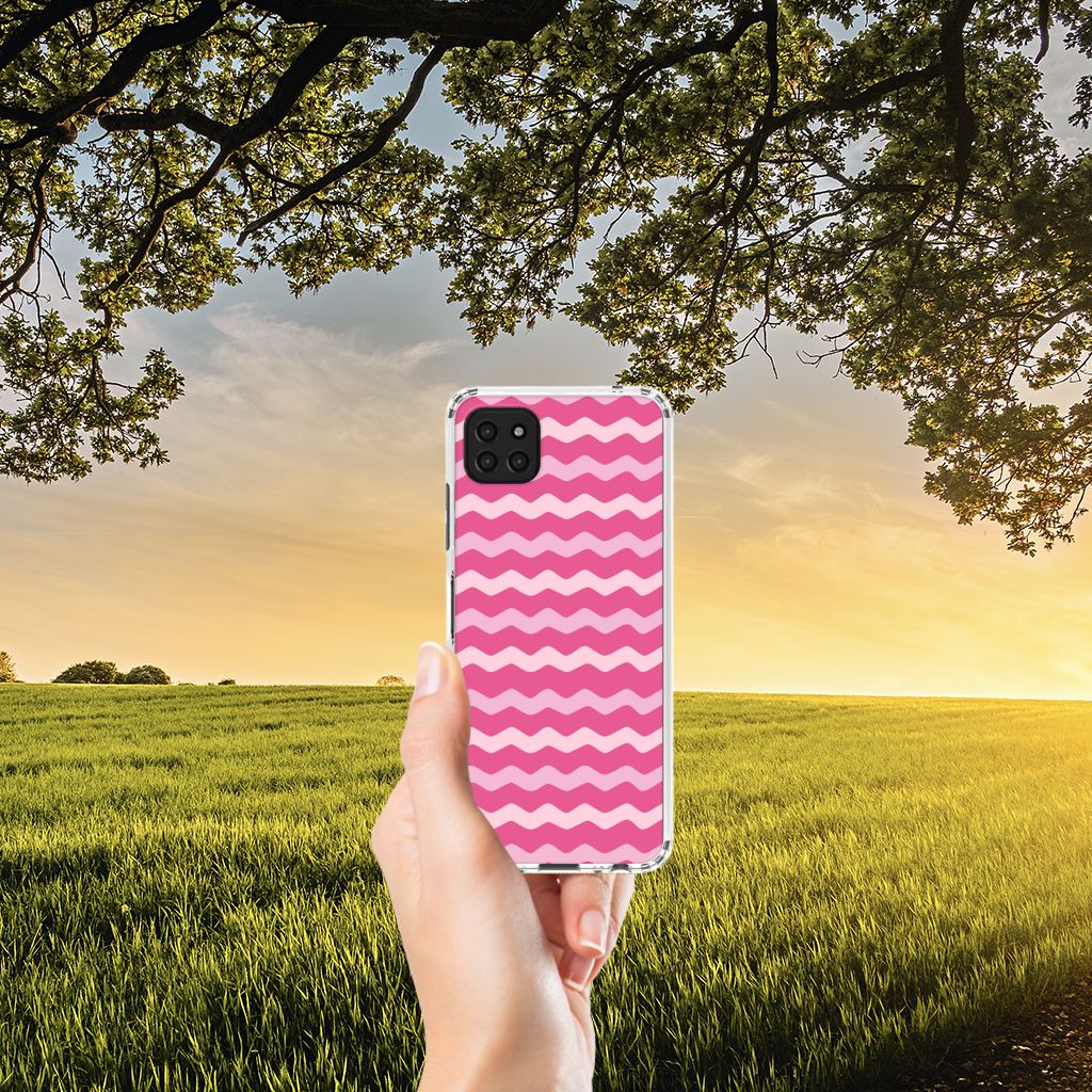 Samsung Galaxy A22 5G Doorzichtige Silicone Hoesje Waves Pink