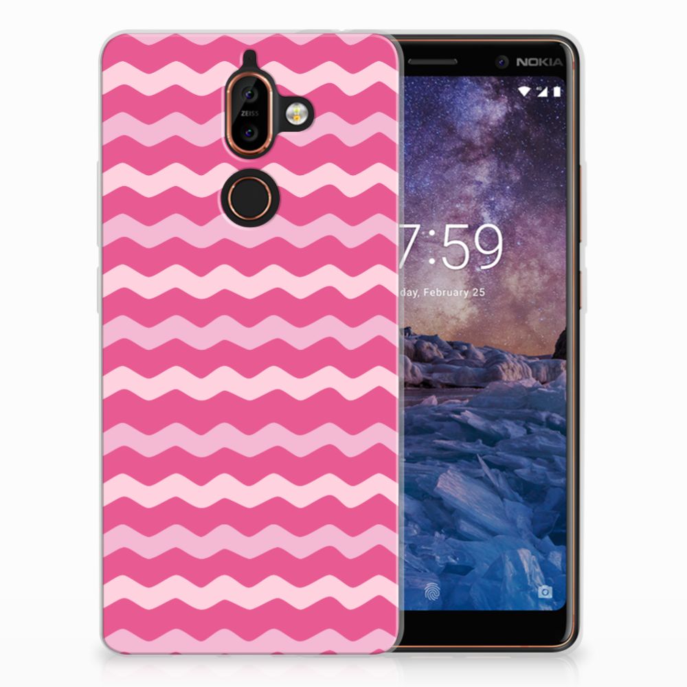 Nokia 7 Plus Uniek TPU Hoesje Waves Pink