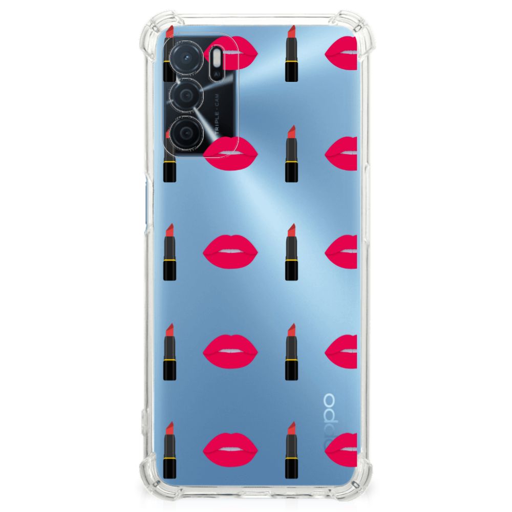 OPPO A16 | A16s | A54s Doorzichtige Silicone Hoesje Lipstick Kiss