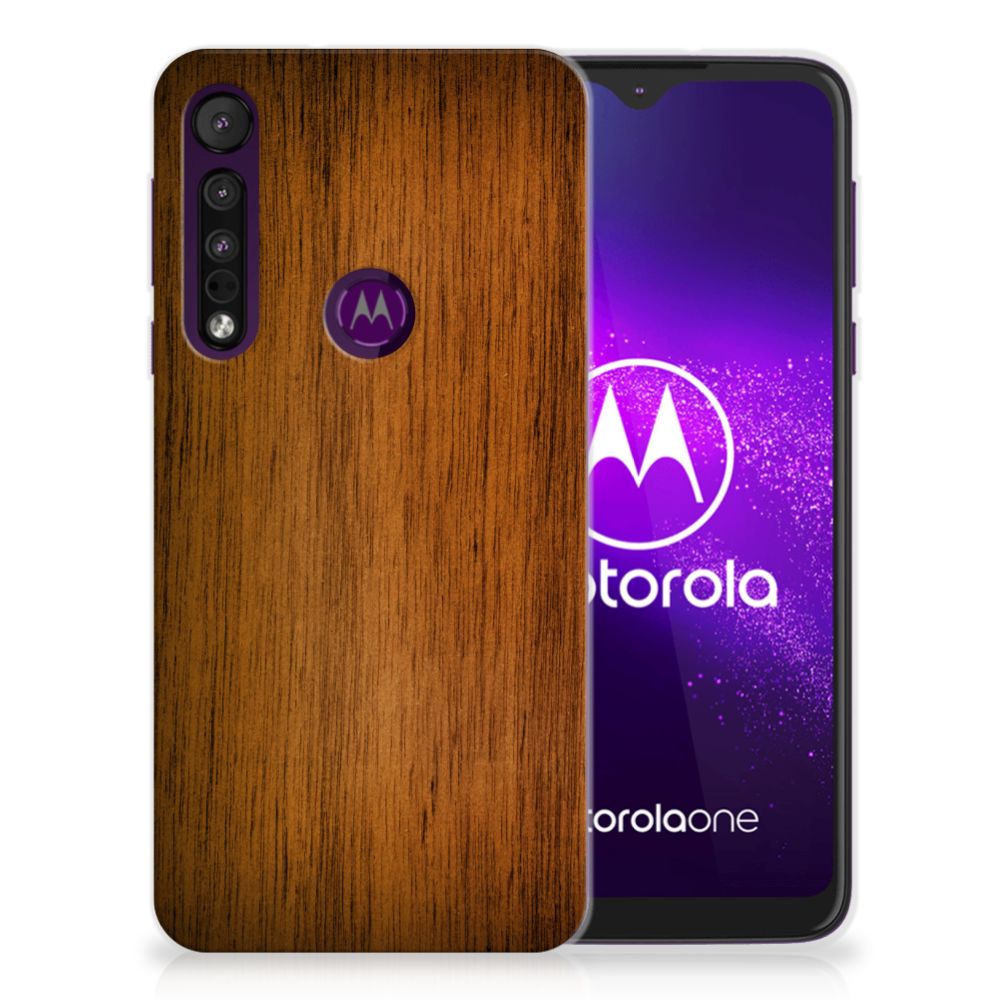Motorola One Macro Bumper Hoesje Donker Hout