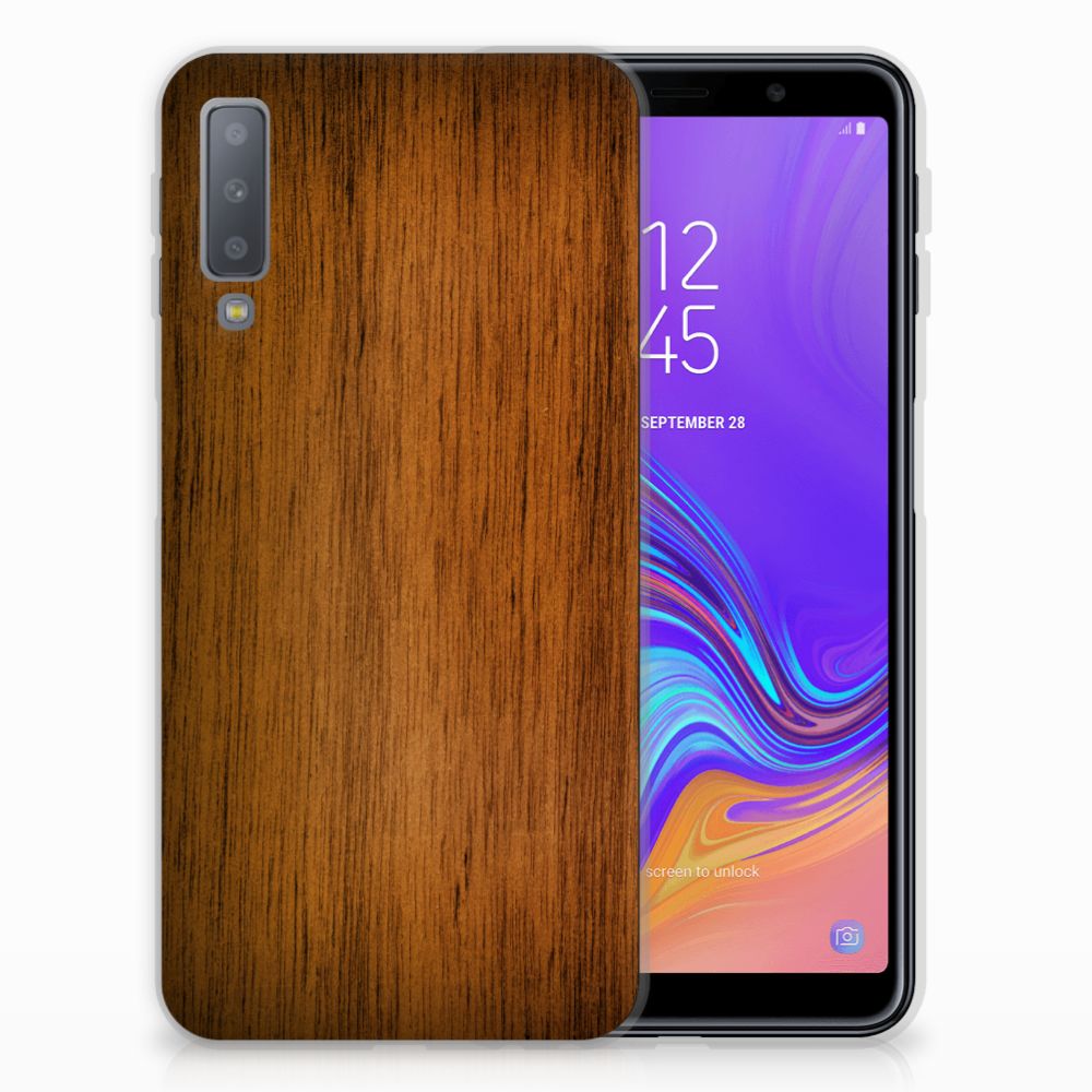 Samsung Galaxy A7 (2018) Uniek TPU Hoesje Donker Hout