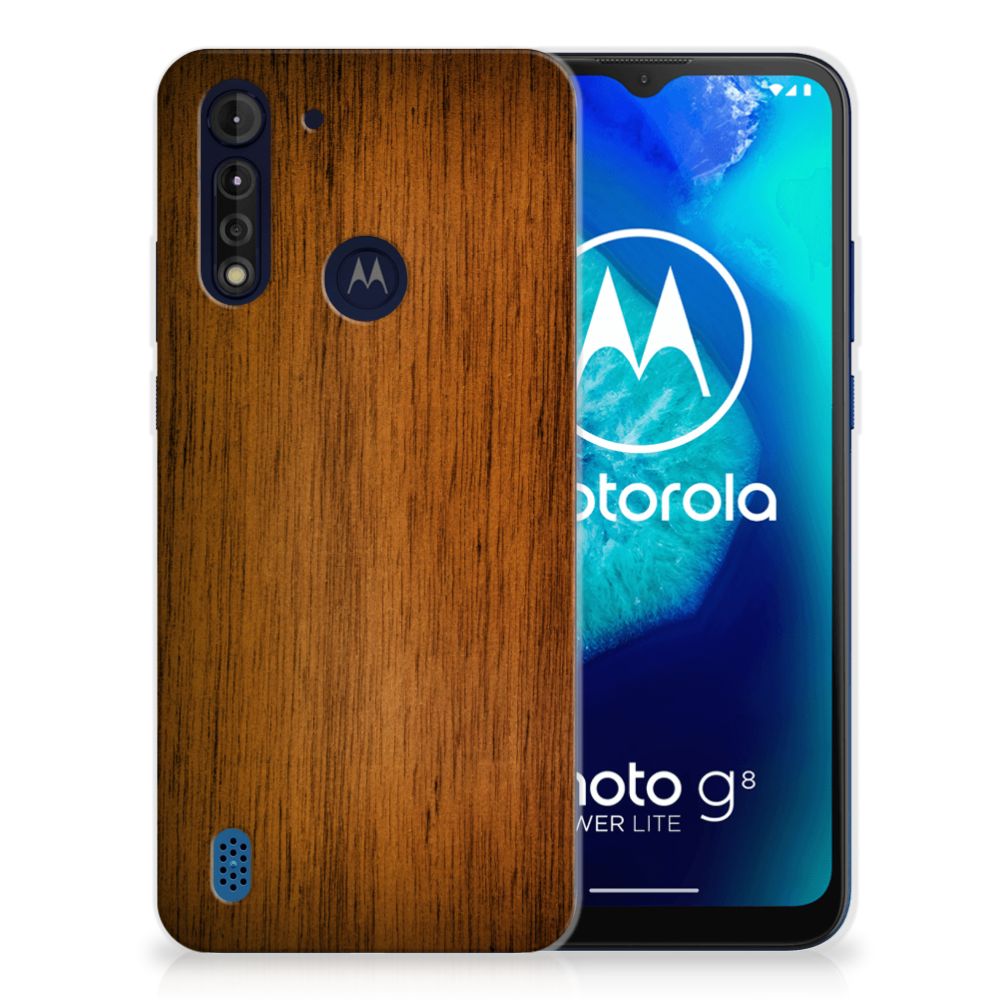 Motorola Moto G8 Power Lite Bumper Hoesje Donker Hout