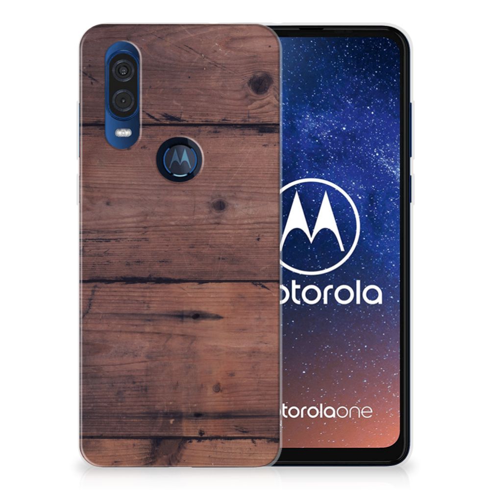 Motorola One Vision Bumper Hoesje Old Wood