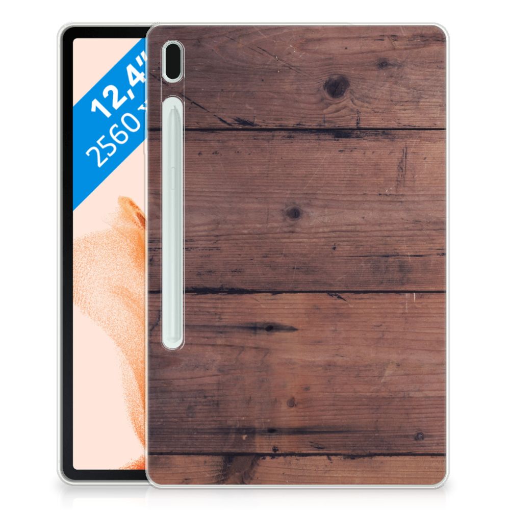 Samsung Galaxy Tab S7FE Silicone Tablet Hoes Old Wood