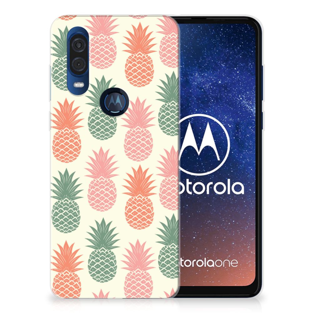 Motorola One Vision Siliconen Case Ananas