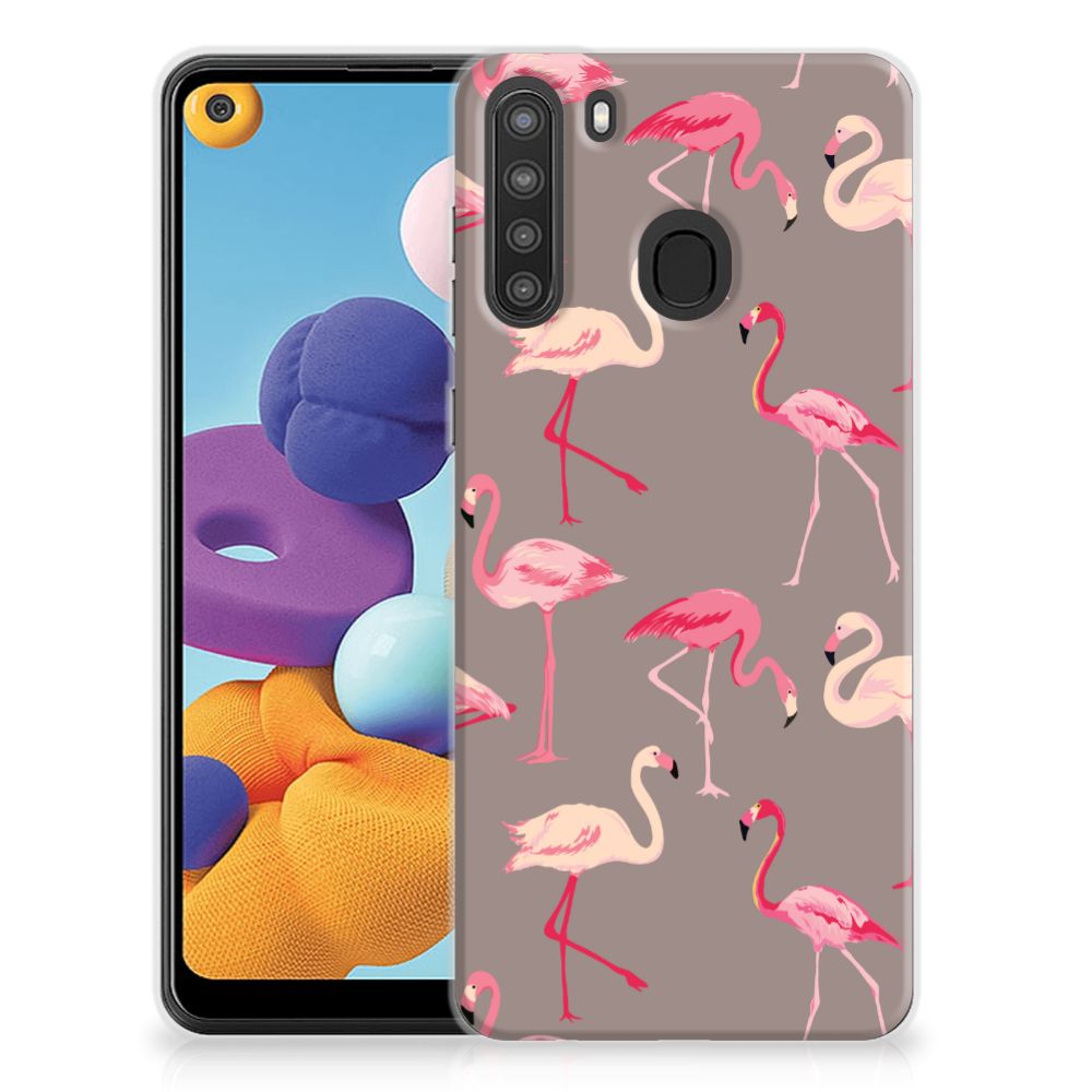 Samsung Galaxy A21 TPU Hoesje Flamingo