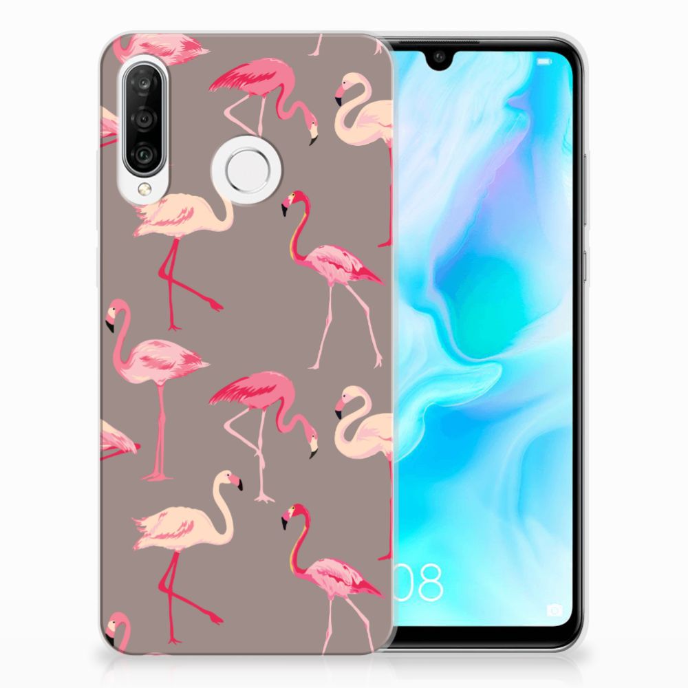 Huawei P30 Lite Uniek TPU Hoesje Flamingo