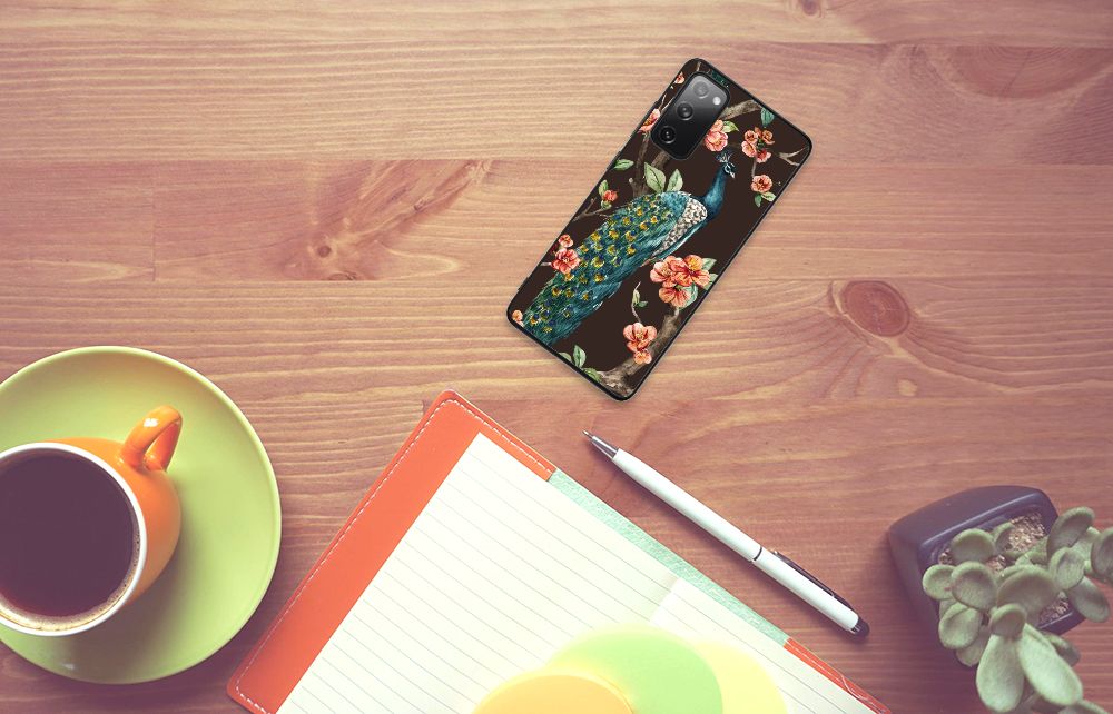 Samsung Galaxy S20 FE Dierenprint Telefoonhoesje Pauw met Bloemen