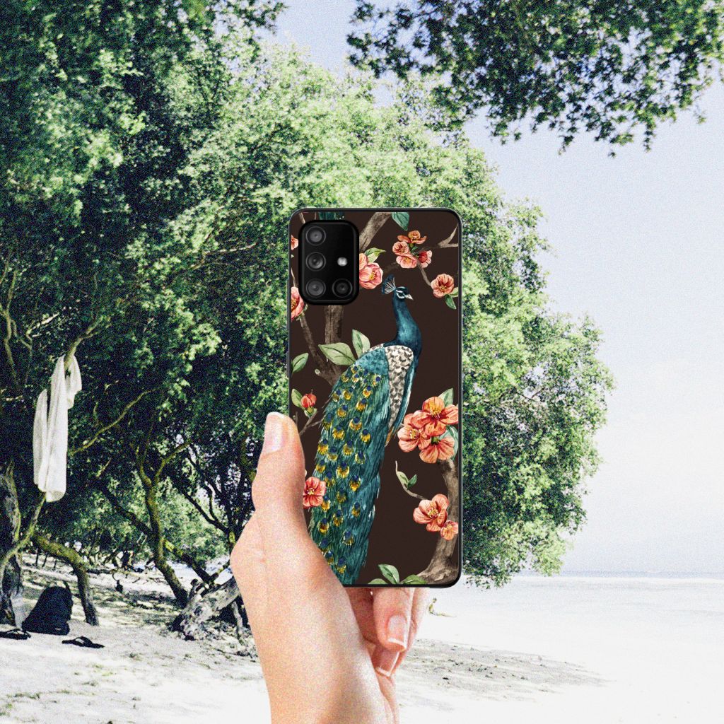 Samsung Galaxy A71 Dierenprint Telefoonhoesje Pauw met Bloemen