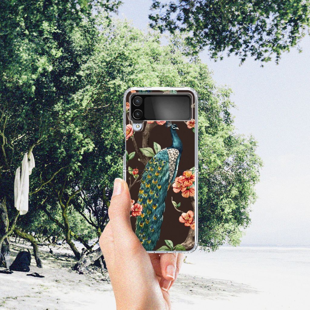 Samsung Galaxy Z Flip 4 TPU Hoesje Pauw met Bloemen