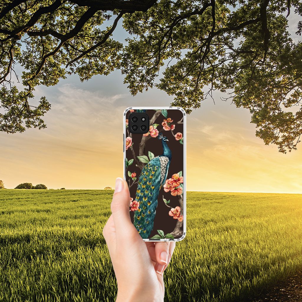 Samsung Galaxy A22 5G Case Anti-shock Pauw met Bloemen