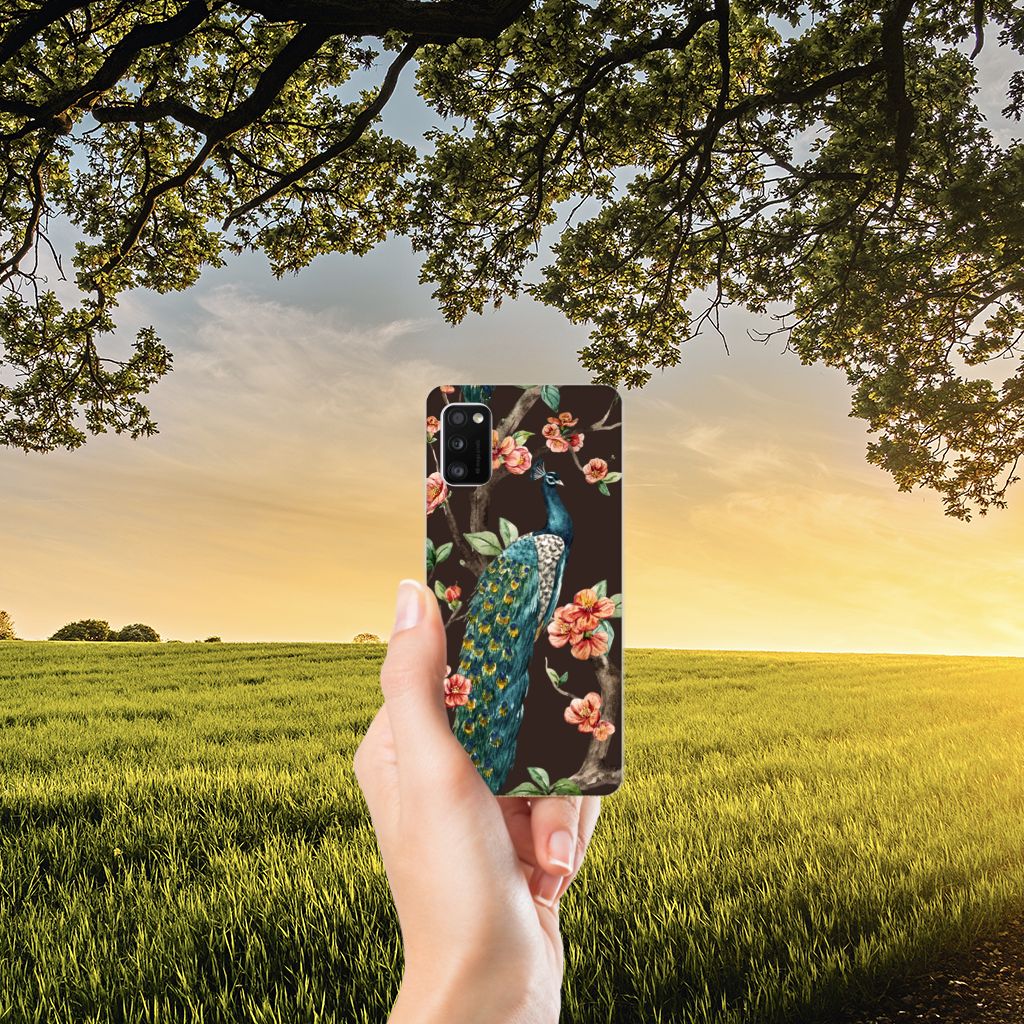 Samsung Galaxy A41 TPU Hoesje Pauw met Bloemen