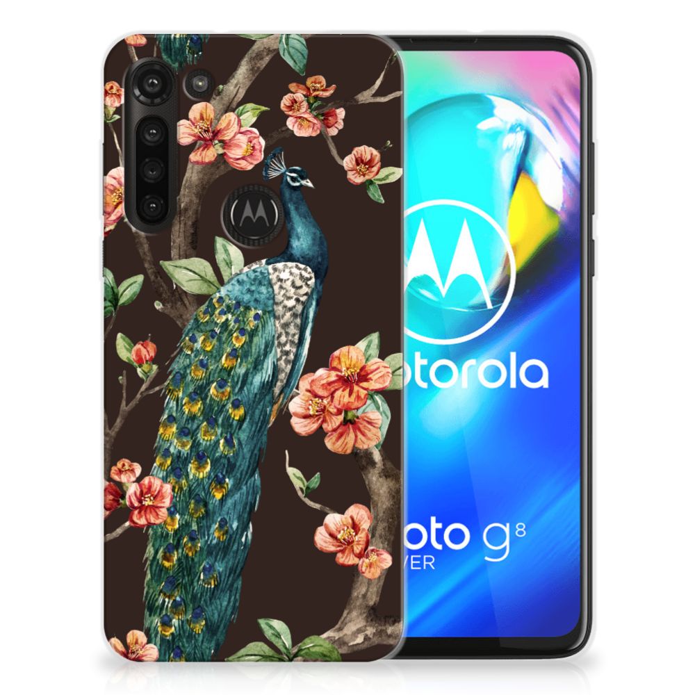 Motorola Moto G8 Power TPU Hoesje Pauw met Bloemen