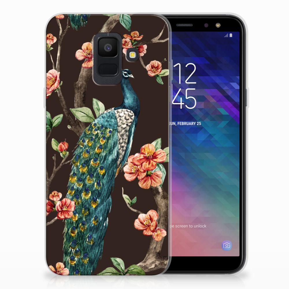 Samsung Galaxy A6 (2018) TPU Hoesje Pauw met Bloemen