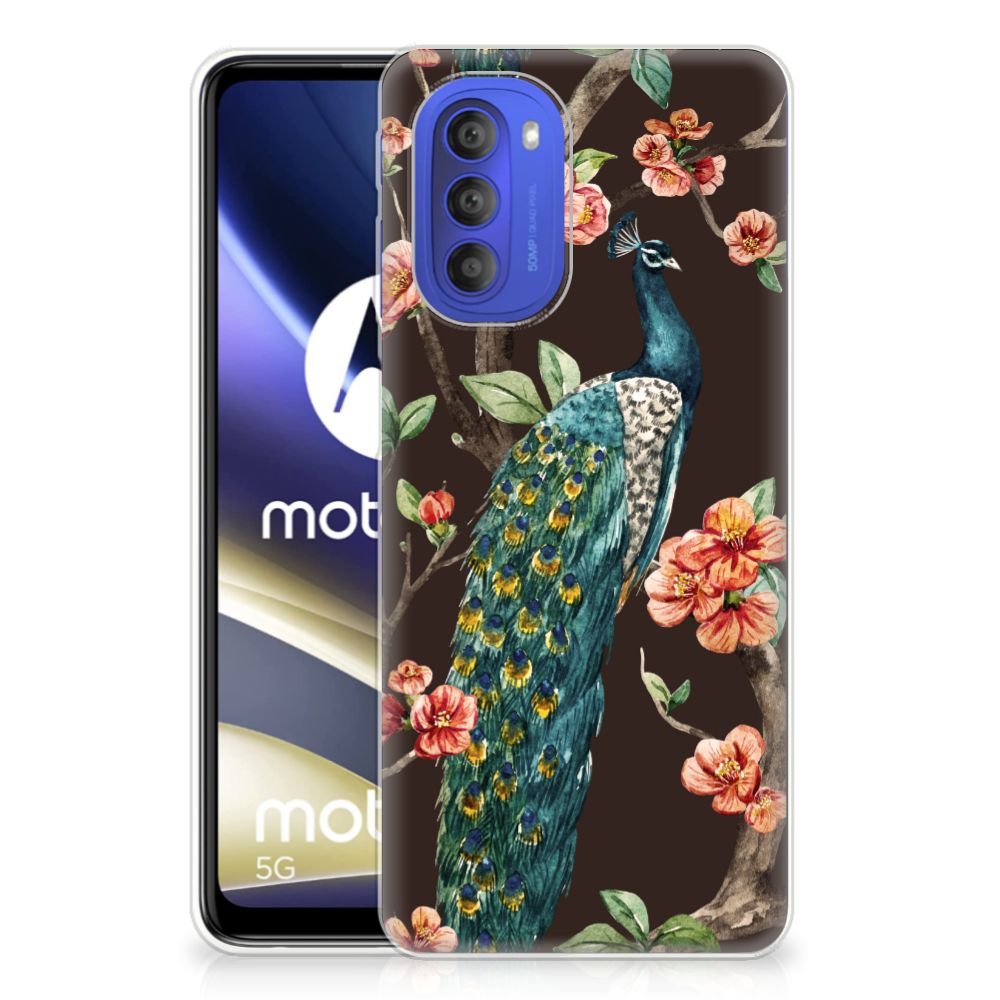 Motorola Moto G51 5G TPU Hoesje Pauw met Bloemen
