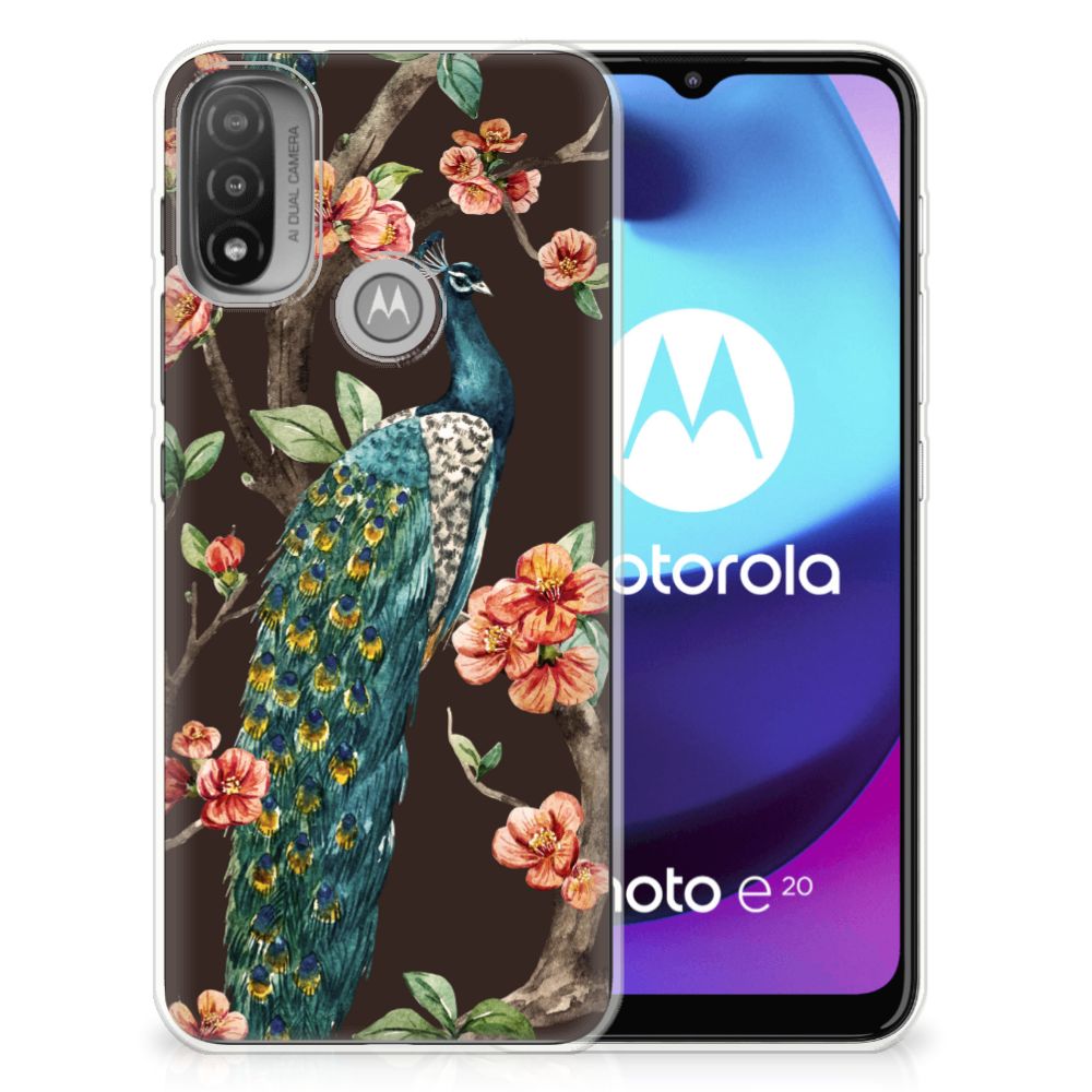 Motorola Moto E20 | E40 TPU Hoesje Pauw met Bloemen