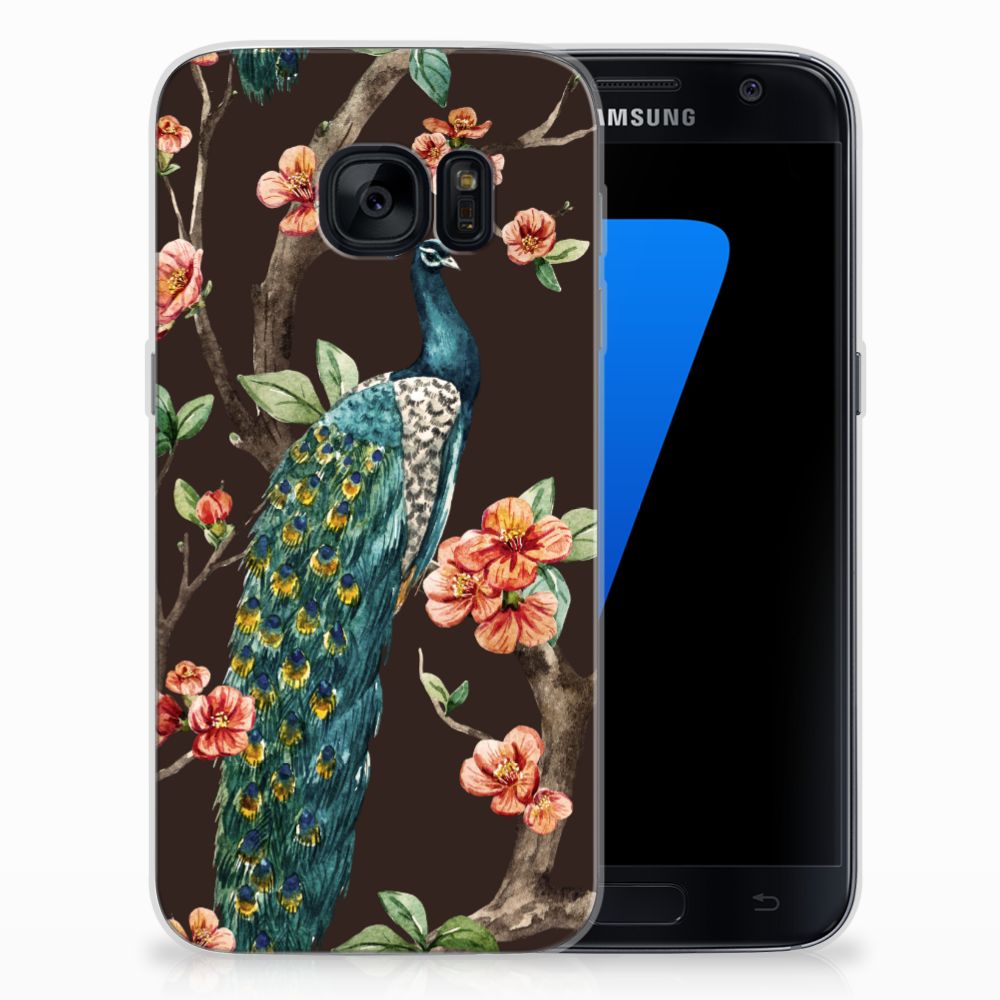 Samsung Galaxy S7 TPU Hoesje Design Pauw met Bloemen