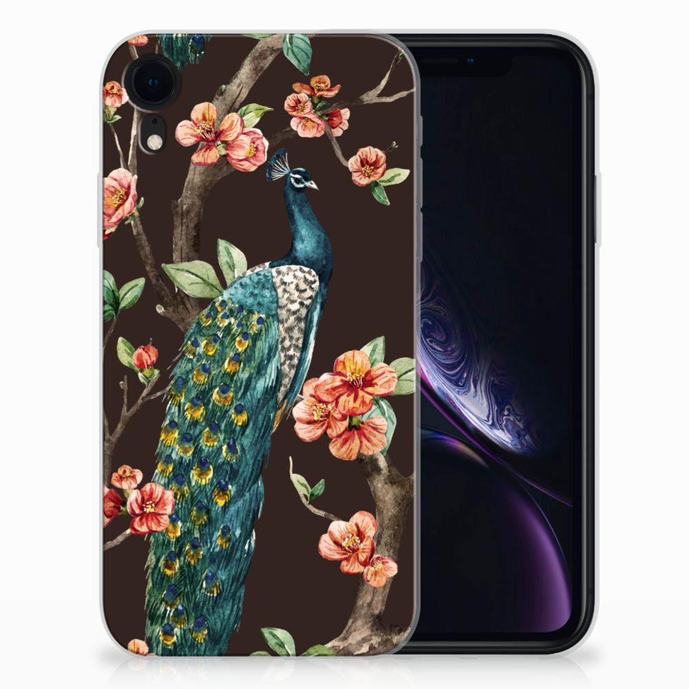 Apple iPhone Xr TPU Hoesje Design Pauw met Bloemen