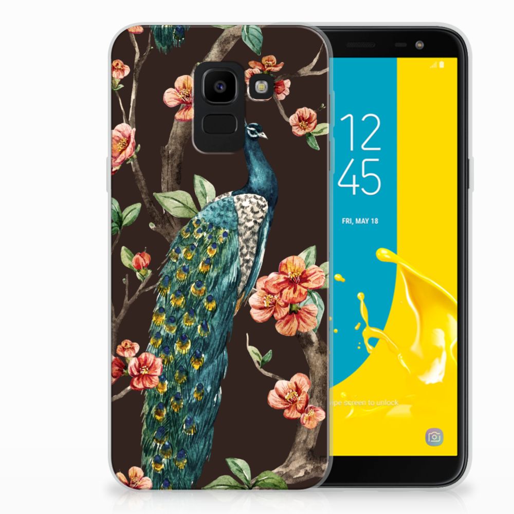 Samsung Galaxy J6 2018 TPU Hoesje Pauw met Bloemen