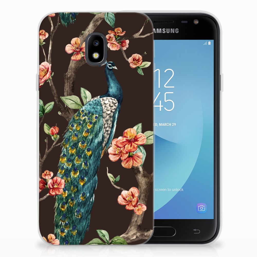 Samsung Galaxy J3 2017 Uniek TPU Hoesje Pauw met Bloemen