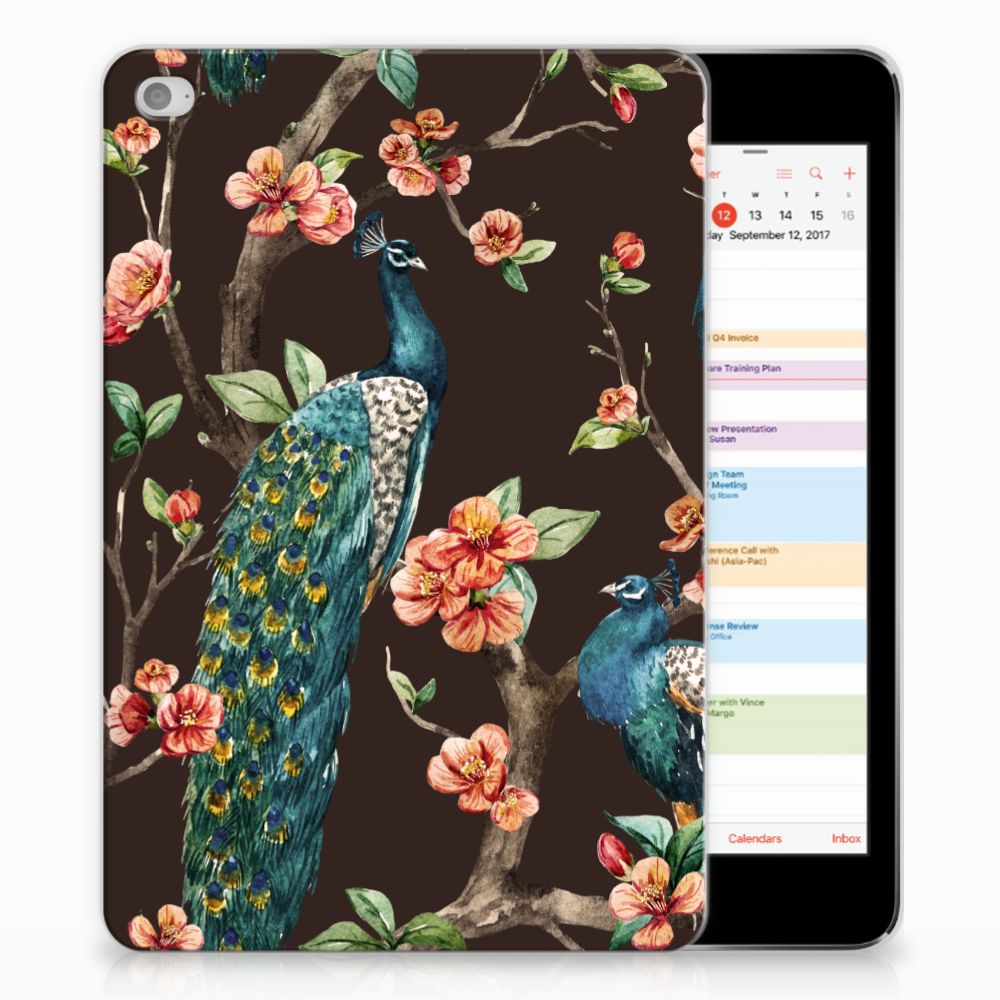 Apple iPad Mini 4 Uniek TPU Hoesje Pauwen en Bloemen
