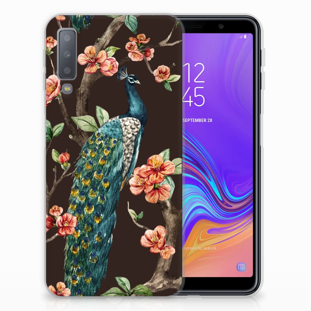 Samsung Galaxy A7 (2018) TPU Hoesje Pauw met Bloemen