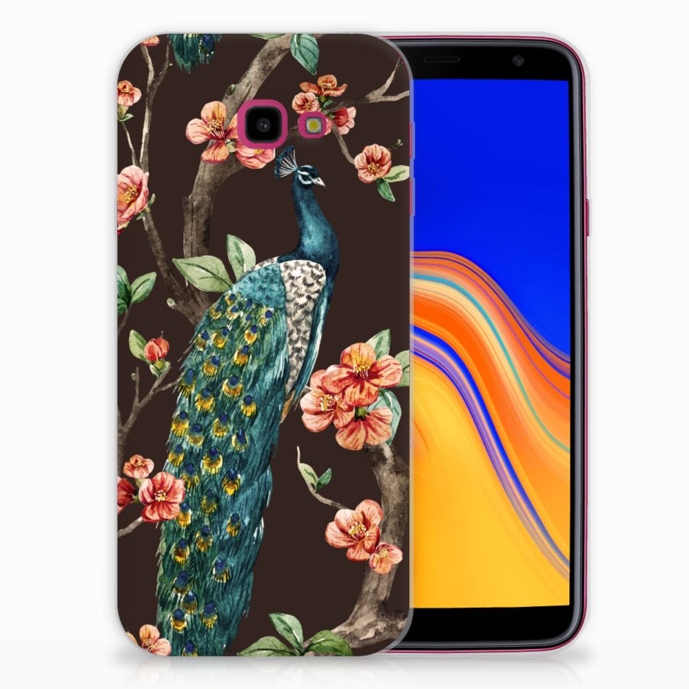 Samsung Galaxy J4 Plus (2018) TPU Hoesje Pauw met Bloemen