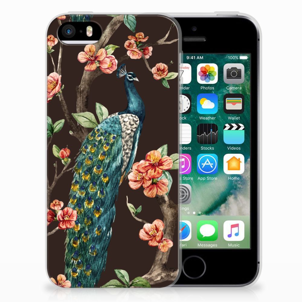 Apple iPhone SE | 5S Uniek TPU Hoesje Pauw met Bloemen