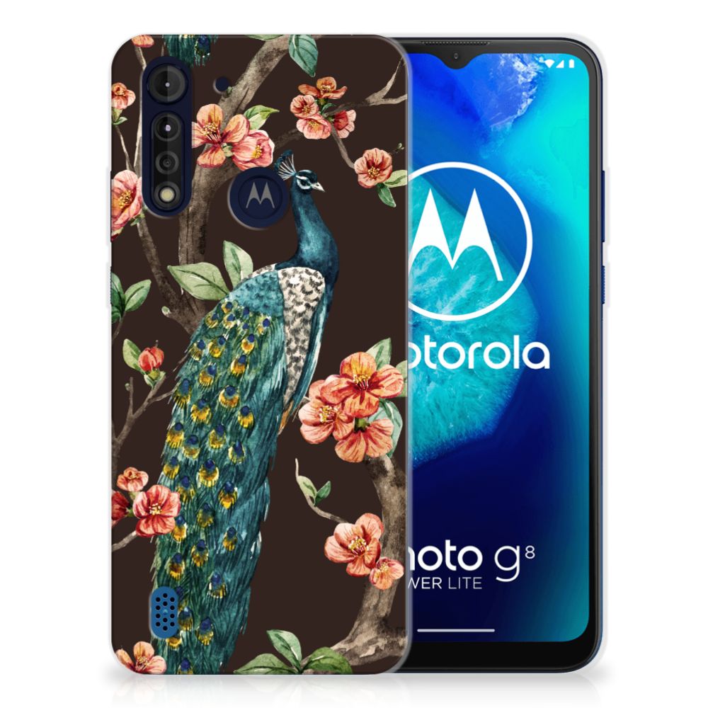 Motorola Moto G8 Power Lite TPU Hoesje Pauw met Bloemen