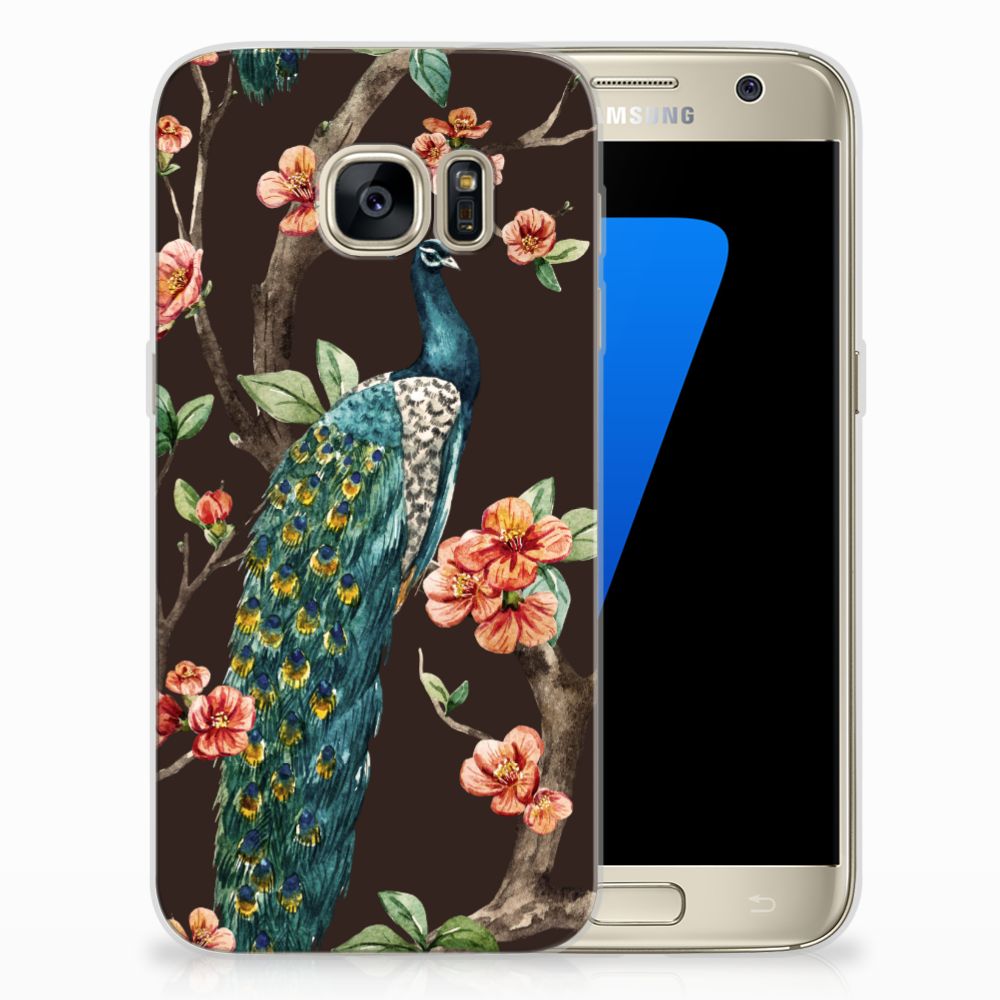 Samsung Galaxy S7 TPU Hoesje Pauw met Bloemen