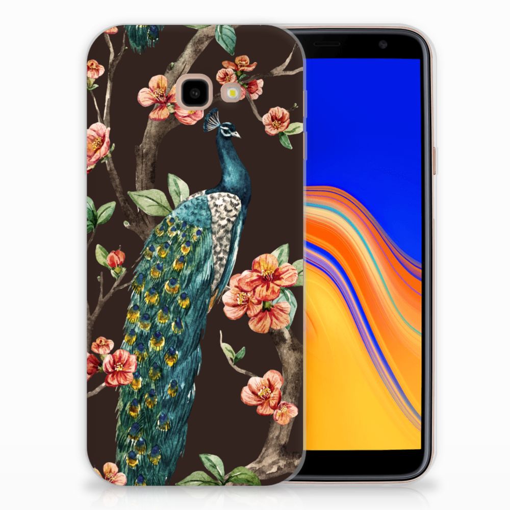 Samsung Galaxy J4 Plus (2018) TPU Hoesje Pauw met Bloemen