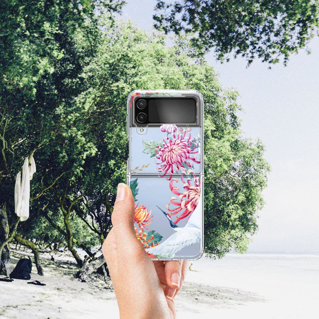 Samsung Galaxy Z Flip 4 TPU Hoesje Bird Flowers