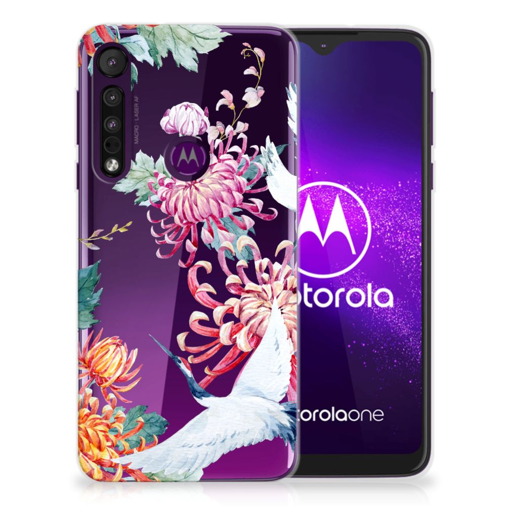 Motorola One Macro TPU Hoesje Bird Flowers