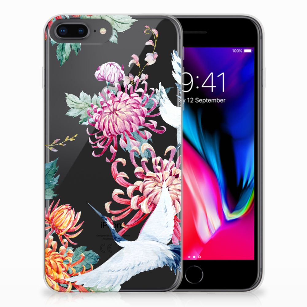 Apple iPhone 7 Plus | 8 Plus Uniek TPU Hoesje Bird Flowers