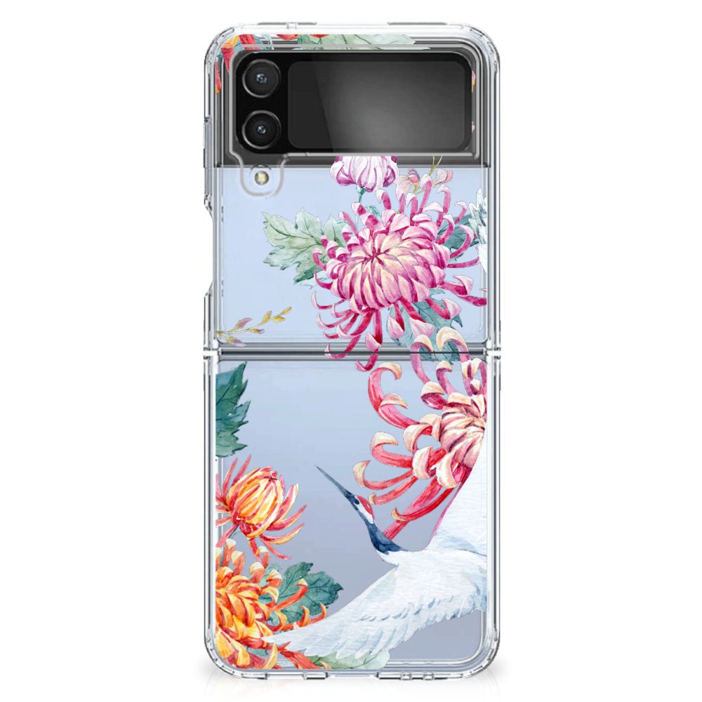 Samsung Galaxy Z Flip 4 TPU Hoesje Bird Flowers