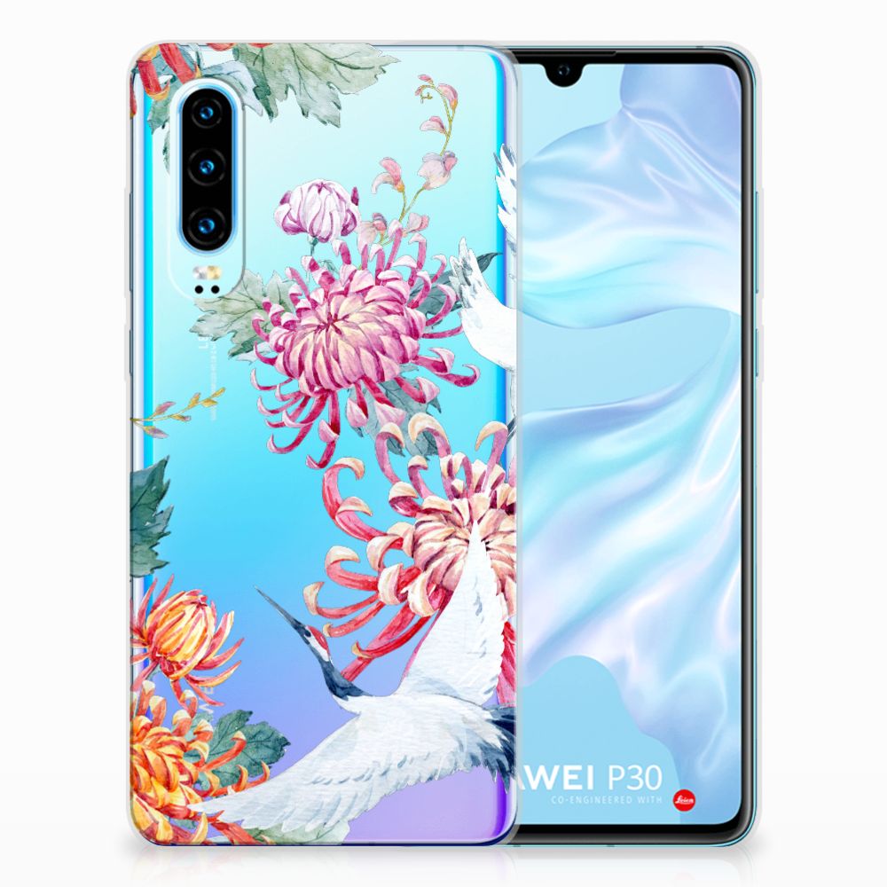 Huawei P30 Uniek TPU Hoesje Bird Flowers