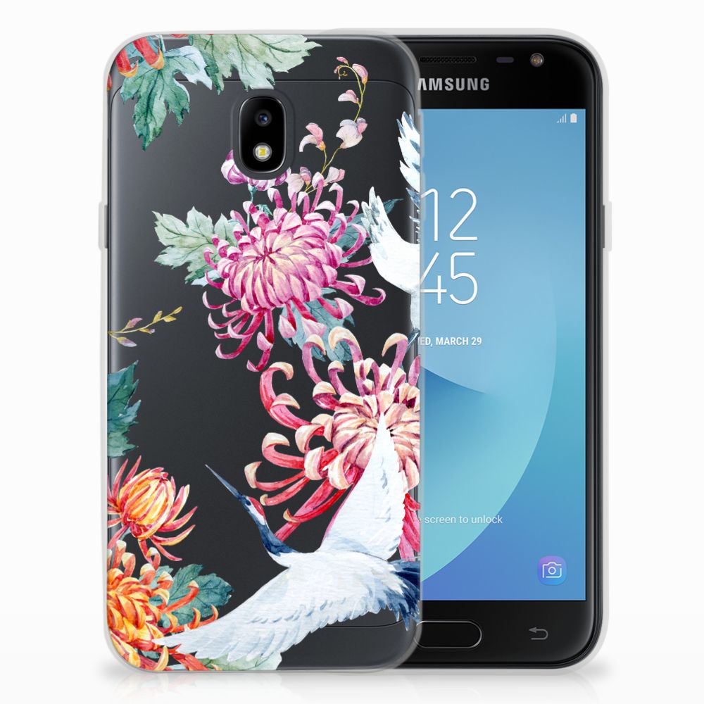 Samsung Galaxy J3 2017 Uniek TPU Hoesje Bird Flowers