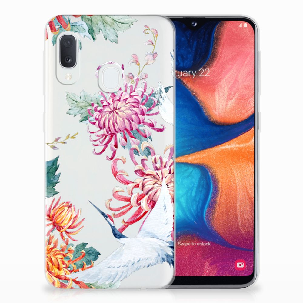 Samsung Galaxy A20e TPU Hoesje Bird Flowers