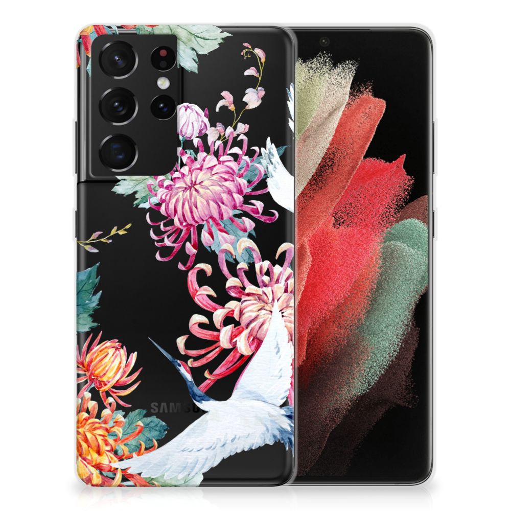 Samsung Galaxy S21 Ultra TPU Hoesje Bird Flowers