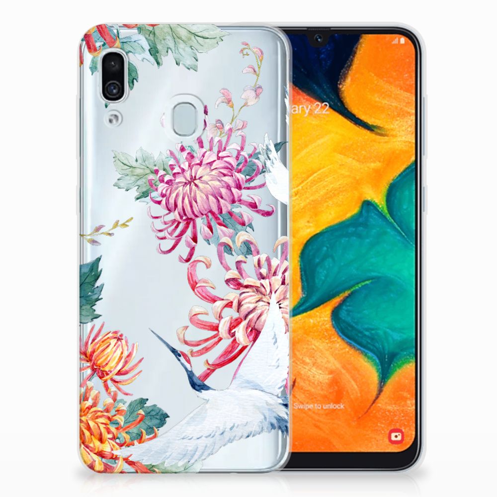 Samsung Galaxy A30 TPU Hoesje Bird Flowers