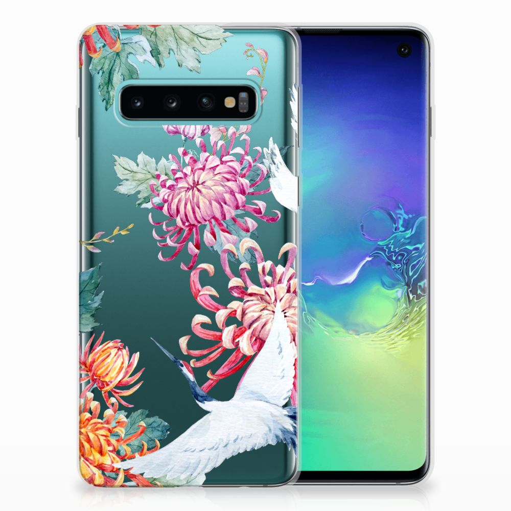 Samsung Galaxy S10 TPU Hoesje Bird Flowers
