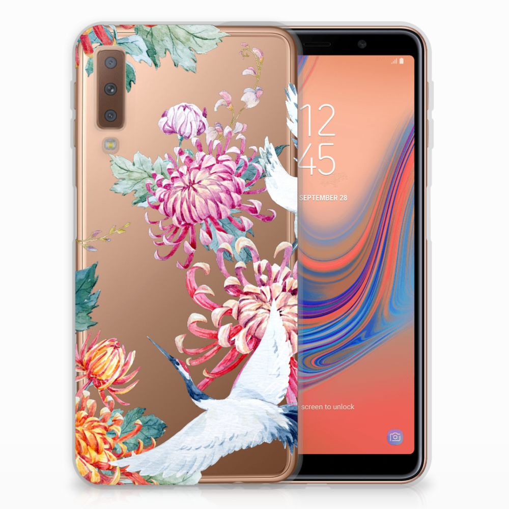 Samsung Galaxy A7 (2018) TPU Hoesje Bird Flowers