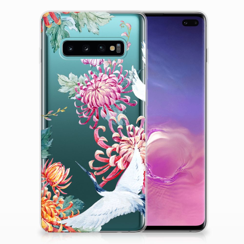 Samsung Galaxy S10 Plus TPU Hoesje Bird Flowers