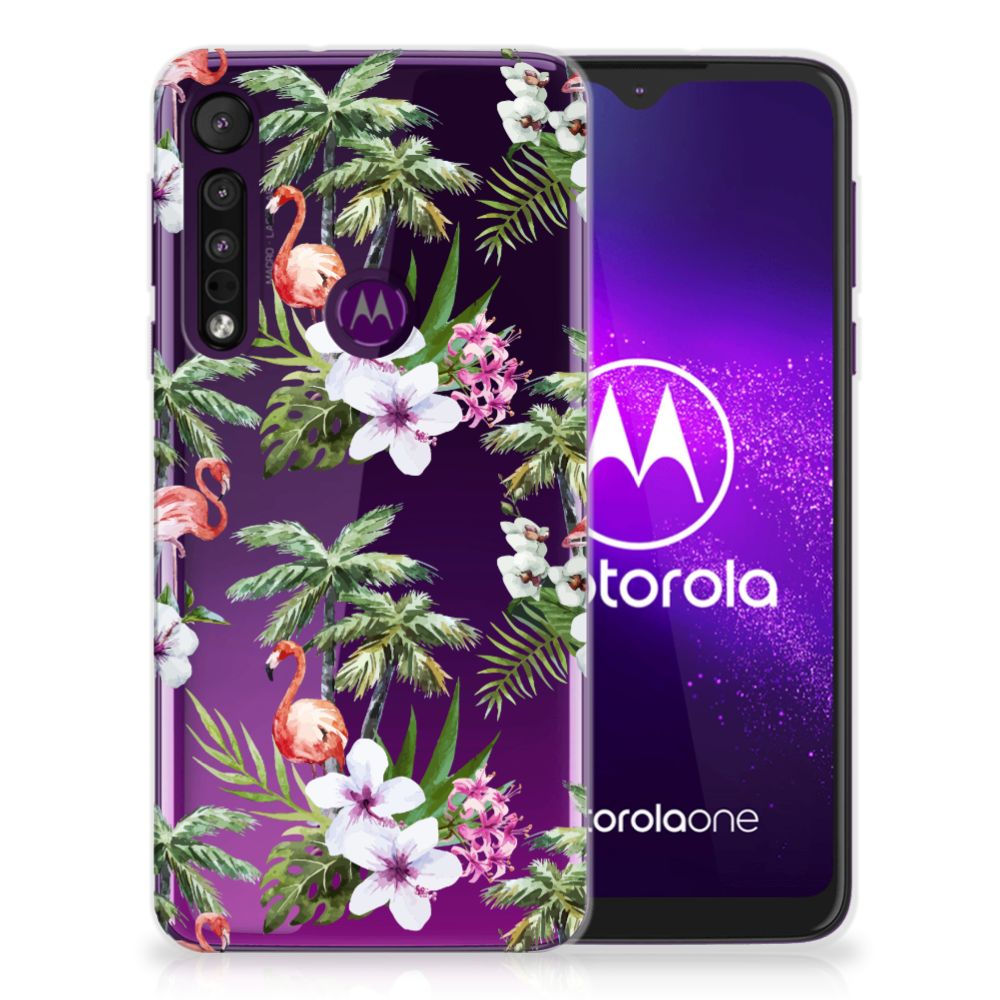 Motorola One Macro TPU Hoesje Flamingo Palms