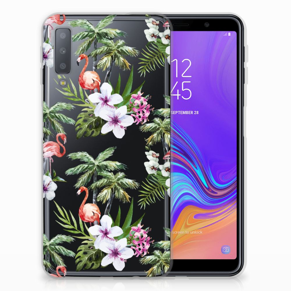 Samsung Galaxy A7 (2018) TPU Hoesje Flamingo Palms