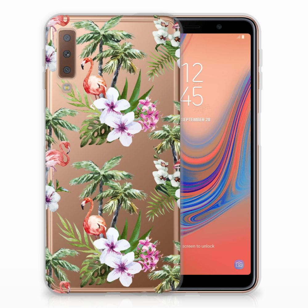 Samsung Galaxy A7 (2018) TPU Hoesje Flamingo Palms