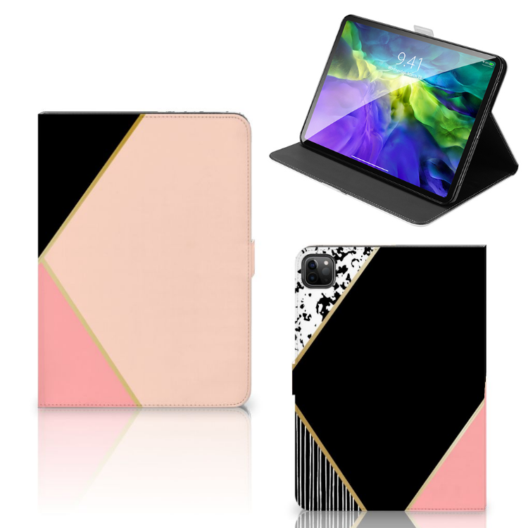 iPad Pro 2020 Tablet Beschermhoes Zwart Roze Vormen