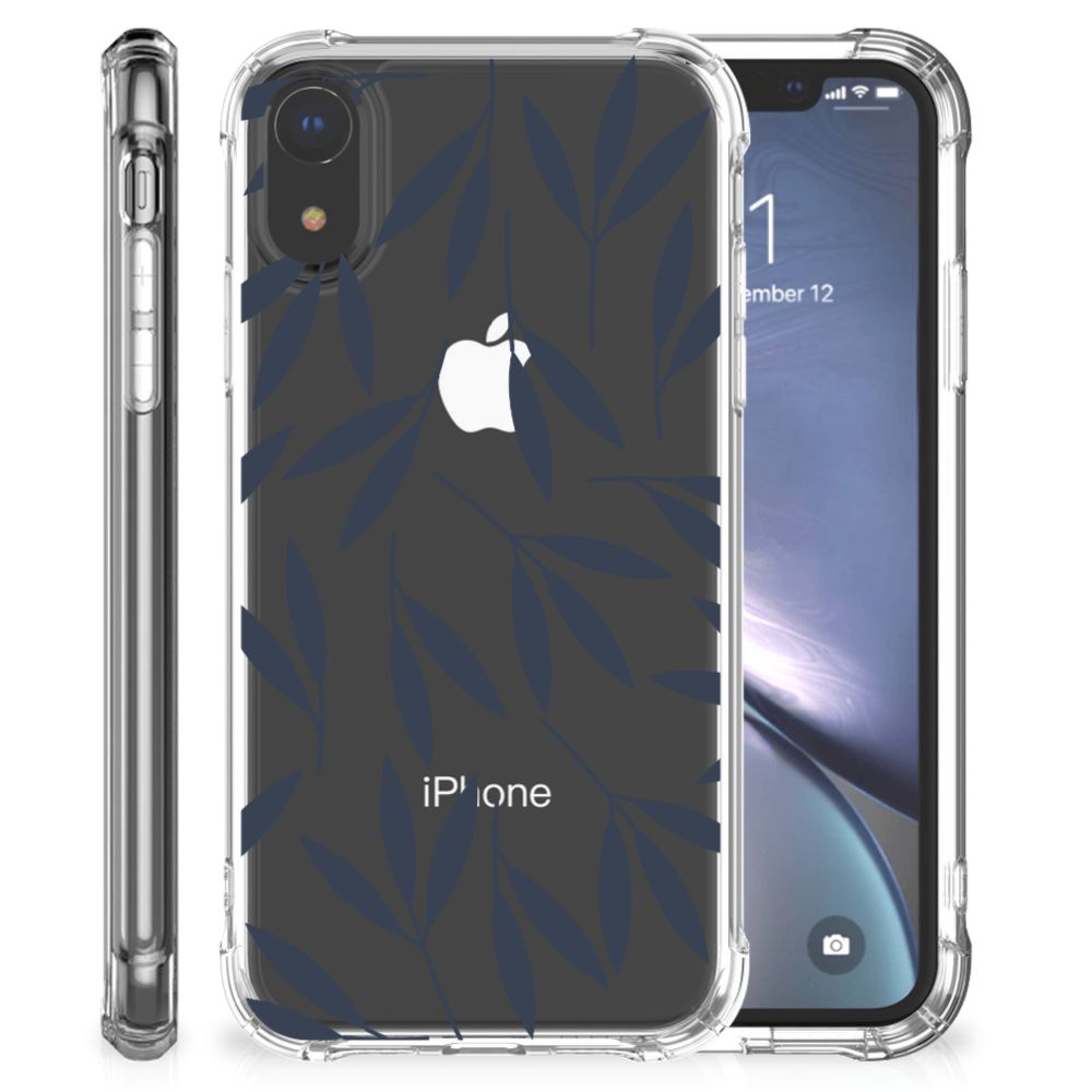 Apple iPhone Xr TPU Hoesje Design Leaves Blue