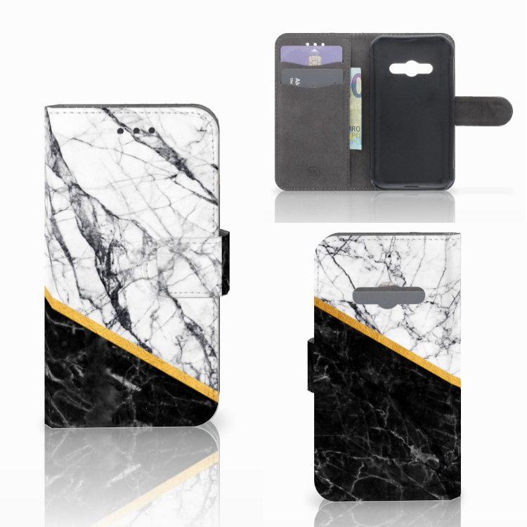 Samsung Galaxy Xcover 3 | Xcover 3 VE Bookcase Marmer Wit Zwart - Origineel Cadeau Man