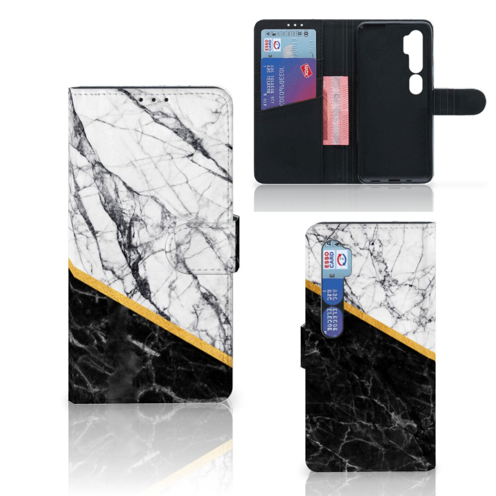 Xiaomi Mi Note 10 Pro Bookcase Marmer Wit Zwart - Origineel Cadeau Man